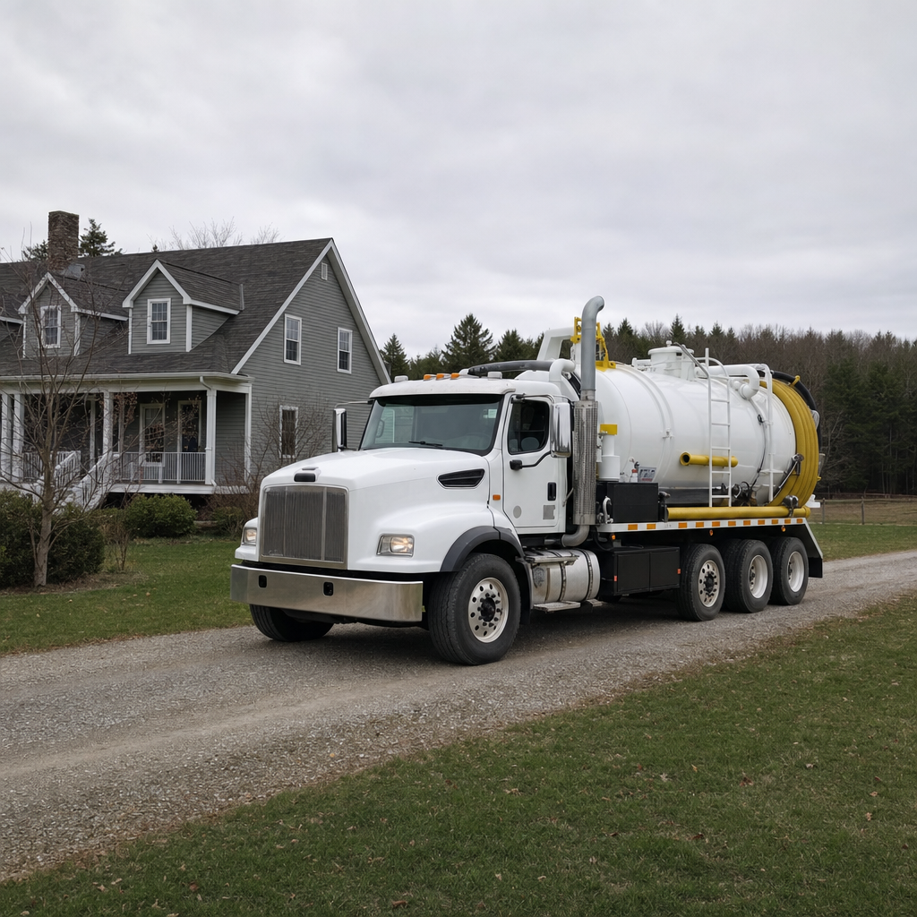 Septic vacuum truck arriving at a Newark home for same-day emergency service